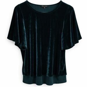 Shinestar Green Velour Short Sleeve Hi-lo Top Sz Small